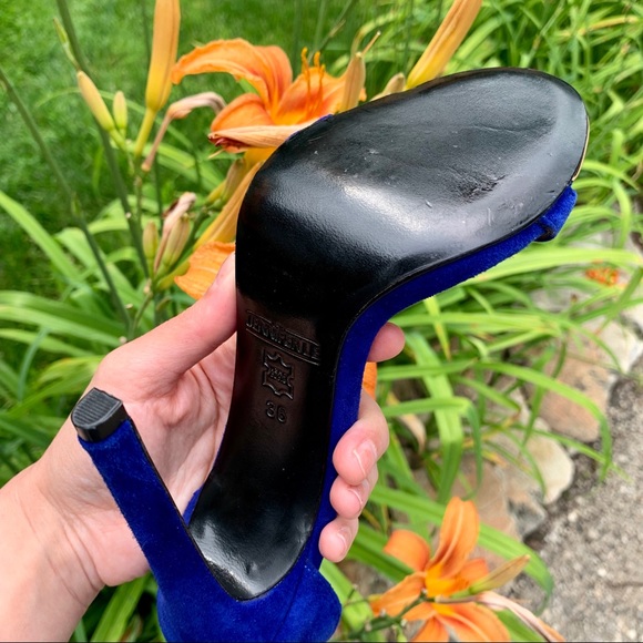 🍋 Jennifer Le blue suede & gold buckle heels 36 - Picture 7 of 13